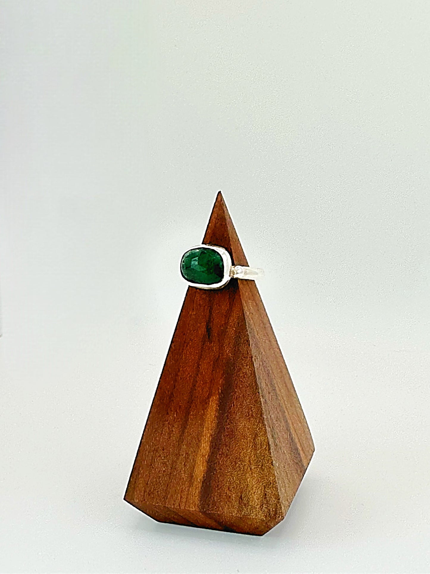 Handmade Rose Cut Emerald Ring with Silver Bead