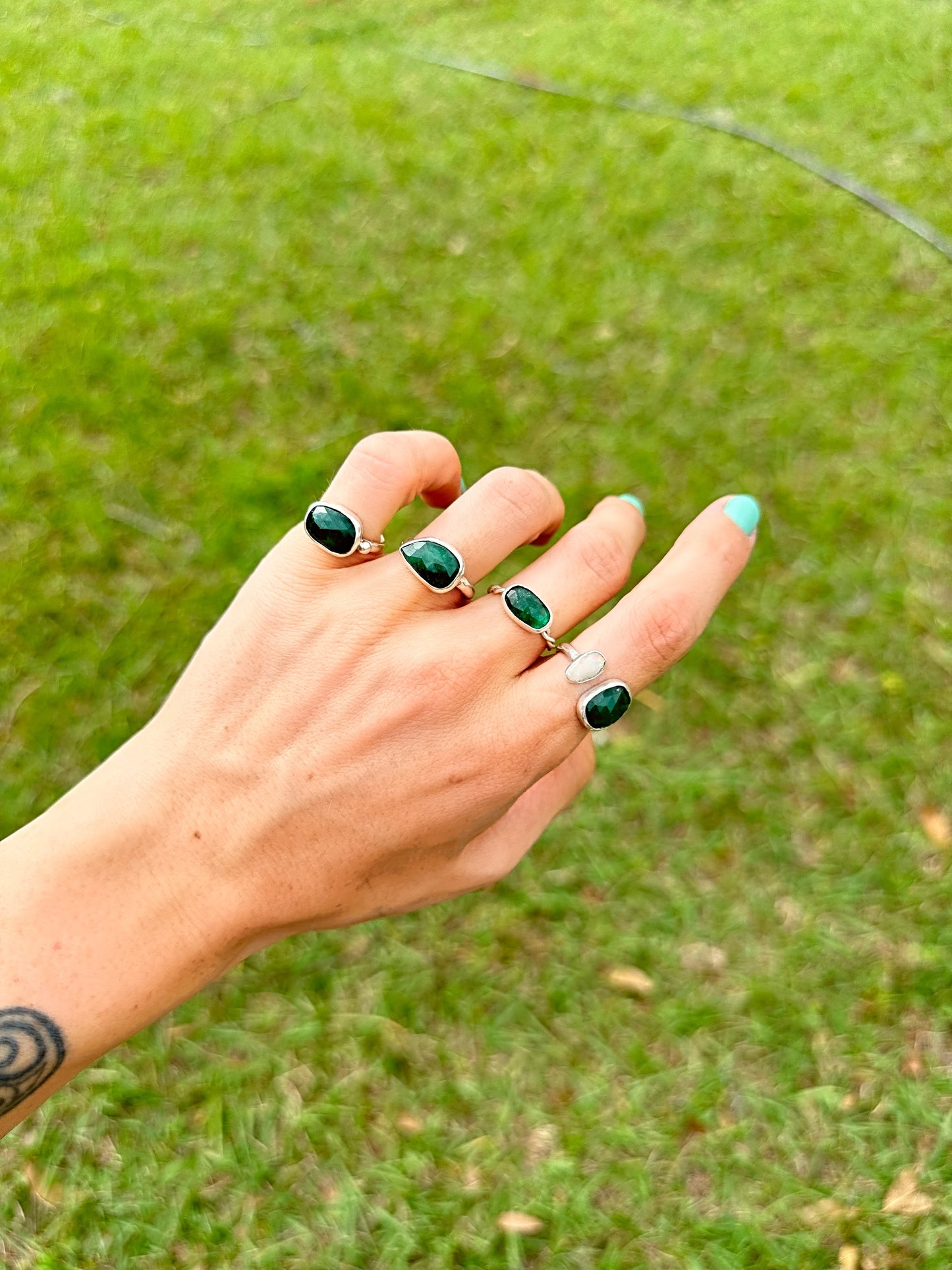 Handmade Rose Cut Emerald Ring with Twisted Band