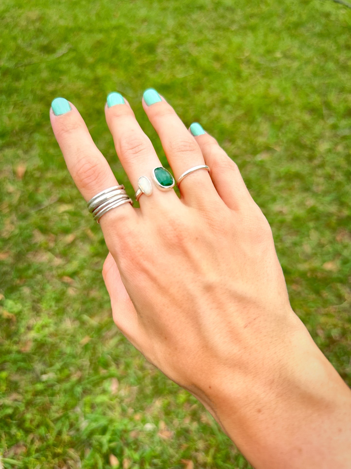 Handmade Rose Cut Emerald and Natural Fire Opal Cuff Ring