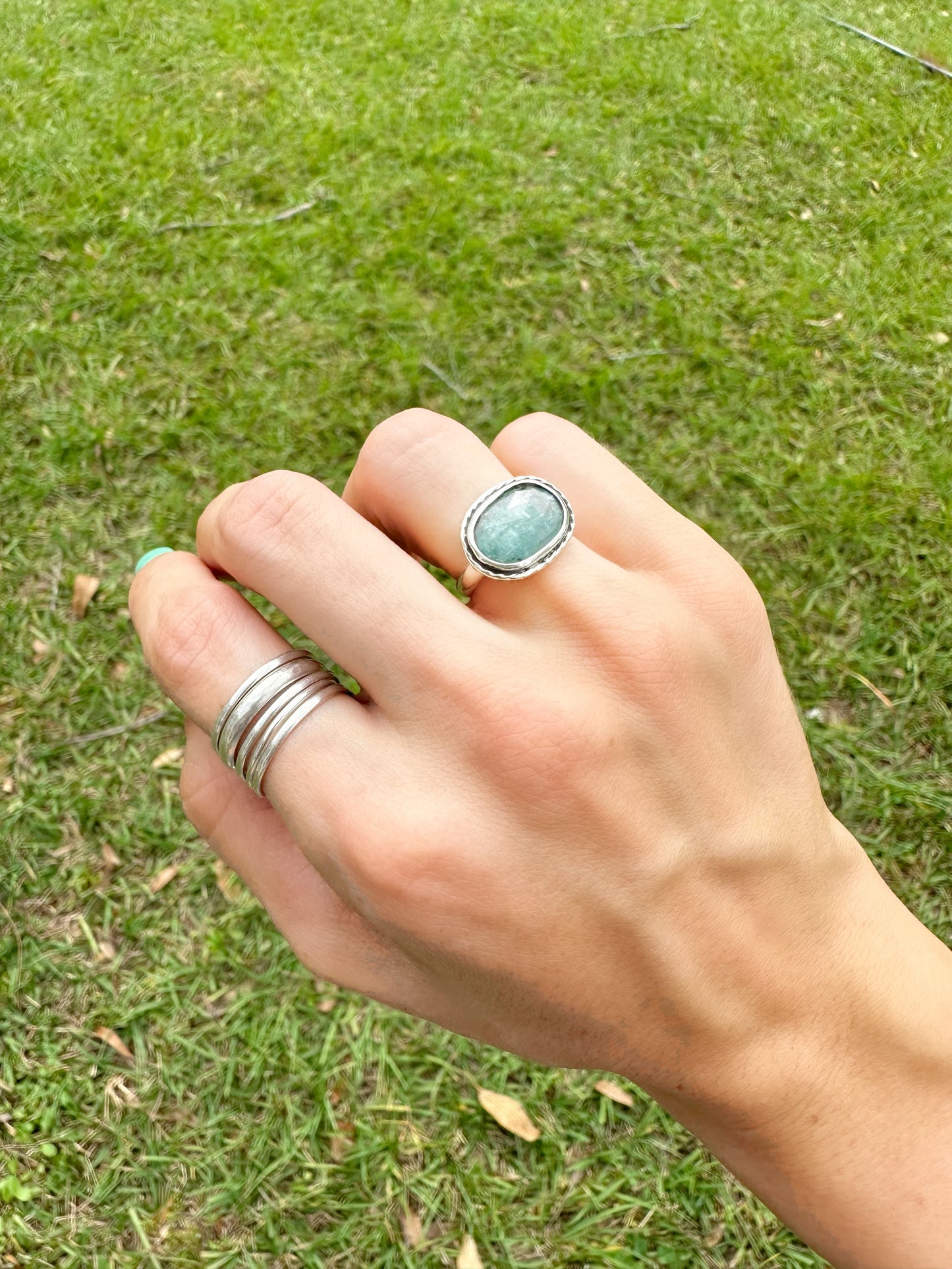 Oval Rose Cut Blue Kyanite Ring