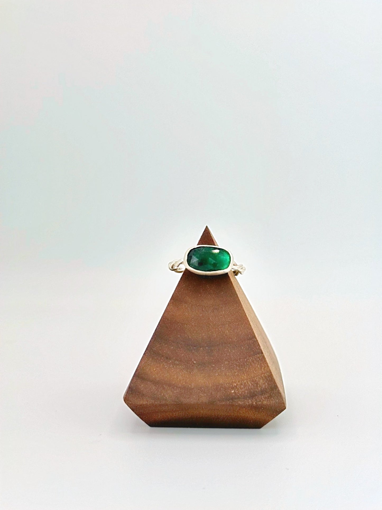 Handmade Rose Cut Emerald Ring with Twisted Band